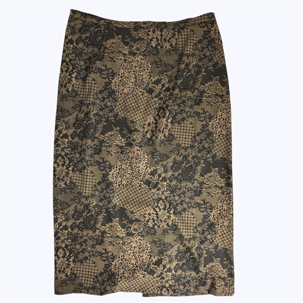 Notations Maxi Skirt Black Brown Floral Lace Patchwork Print Career Office Sz 1X
